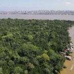 [1/2] A drone image shows the Amazon rainforest and the city of Belem in the back ahead of COP 30, at Ilha do Combu, in Belem, Para state, Brazil August 10, 2025. REUTERS/Anderson Coelho/File Photo Purchase Licensing Rights