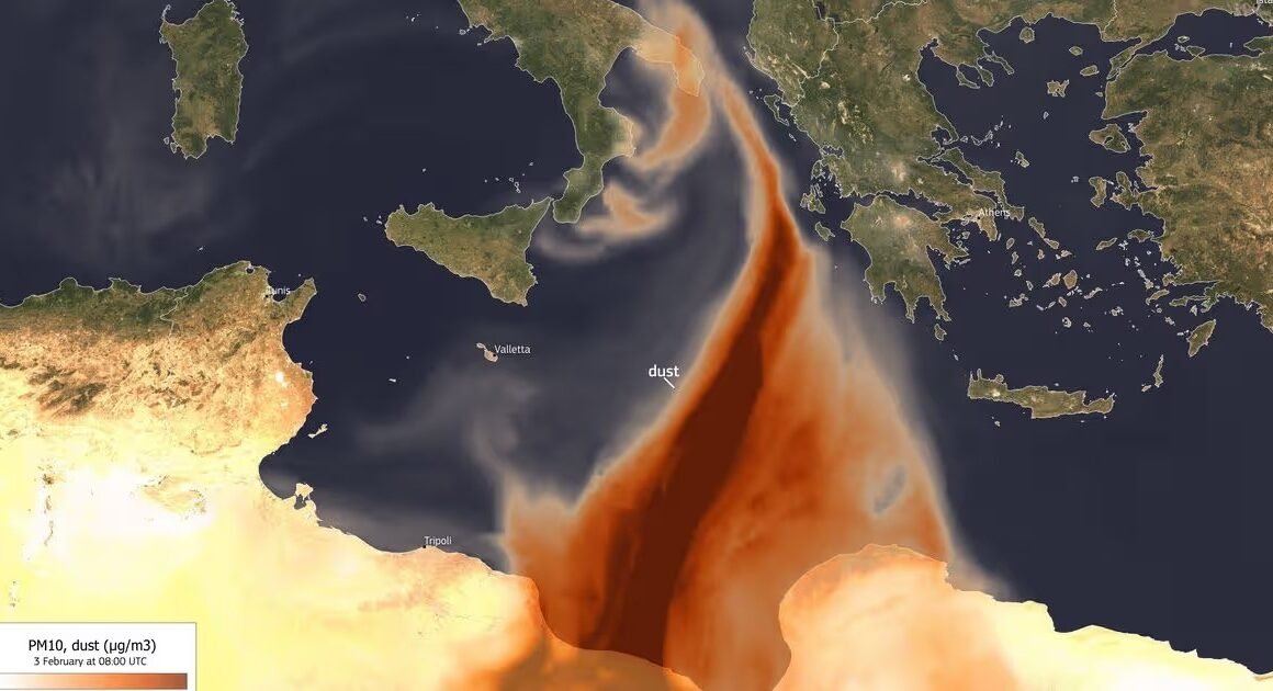 Një re masive pluhuri nga Sahara po përshkon qiellin e Evropës